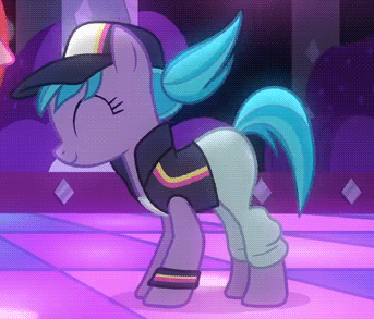 Size: 343x293 | Tagged: safe, screencap, character:azure velour, character:pacific glow, species:earth pony, species:pony, episode:the saddle row review, g4, my little pony: friendship is magic, animated, blue hair, clothing, dancing, female, hat, mare, twerking