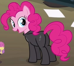 Size: 468x422 | Tagged: safe, screencap, character:pinkie pie, species:pony, episode:it's about time, g4, my little pony: friendship is magic, catsuit, cropped, female, mare, plot, stupid sexy pinkie