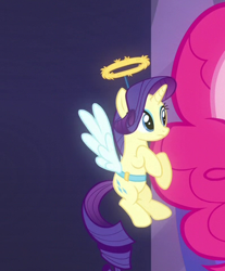 Size: 398x480 | Tagged: safe, screencap, character:rarity, episode:the saddle row review, g4, my little pony: friendship is magic, angel rarity, cropped, haylo, shoulder angel