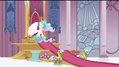 Size: 400x225 | Tagged: safe, screencap, character:princess celestia, species:alicorn, species:pony, species:unicorn, animated, canterlot throne room, ethereal mane, female, intro, letter, magic, male, mare, opening, royal guard, stallion, theme song