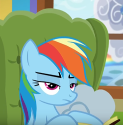 Size: 396x401 | Tagged: safe, screencap, character:rainbow dash, species:pony, episode:flutter brutter, g4, my little pony: friendship is magic, angry, rainbow dash is not amused, solo