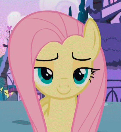 Size: 426x464 | Tagged: safe, screencap, character:fluttershy, species:pegasus, species:pony, episode:flutter brutter, g4, my little pony: friendship is magic, :t, animated, blinking, c:, cute, dreamworks face, female, flutterbadass, lidded eyes, looking back, mare, raised eyebrow, shyabetes, smiling, smirk, smug, smugshy, solo, walking