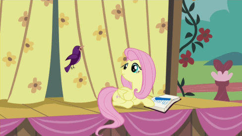 Size: 488x275 | Tagged: safe, screencap, character:fluttershy, species:bird, species:pegasus, species:pony, episode:filli vanilli, g4, my little pony: friendship is magic, animated, birdsong, book, singing, songbird