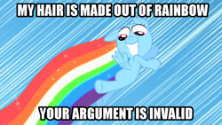 Size: 640x360 | Tagged: safe, screencap, character:rainbow dash, episode:the cutie mark chronicles, g4, my little pony: friendship is magic, caption, filly, flying, image macro, rainbow