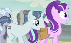 Size: 1034x629 | Tagged: safe, screencap, character:dusk drift, character:party favor, character:starlight glimmer, episode:the cutie map, g4, my little pony: friendship is magic, cutie mark, equal cutie mark, equalized, equalized mane, gasp, out of context, personal space invasion, s5 starlight