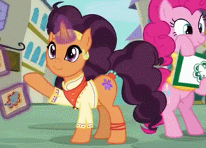 Size: 294x211 | Tagged: safe, screencap, character:pinkie pie, character:saffron masala, species:pony, episode:spice up your life, g4, my little pony: friendship is magic, animated, smile and wave, waving