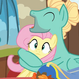 Size: 336x336 | Tagged: safe, screencap, character:fluttershy, character:zephyr breeze, species:pony, episode:flutter brutter, g4, my little pony: friendship is magic, animated, brother and sister, cute, fluttershy is not amused, hug, siblings, zephyrbetes