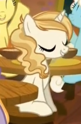 Size: 207x315 | Tagged: safe, screencap, character:parasol, character:serena, character:sweet biscuit, species:pony, episode:spice up your life, g4, my little pony: friendship is magic, flan, food, pudding