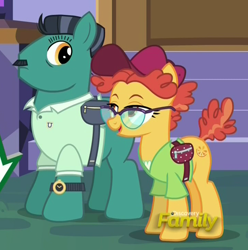 Size: 722x729 | Tagged: safe, screencap, character:chargrill breadwinner, character:orange slice, species:pony, episode:spice up your life, g4, my little pony: friendship is magic, clothing, discovery family logo, fanny pack, shirt, watch, wristwatch