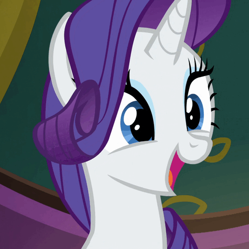 Size: 508x508 | Tagged: safe, screencap, character:rarity, species:pony, species:unicorn, episode:spice up your life, g4, my little pony: friendship is magic, animated, cute, female, mare, open mouth, rarara, raribetes, smiling, solo, wahaha