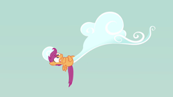 Size: 1280x720 | Tagged: safe, screencap, character:scootaloo, species:pegasus, species:pony, episode:sleepless in ponyville, g4, my little pony: friendship is magic, clinging, cloud, solo