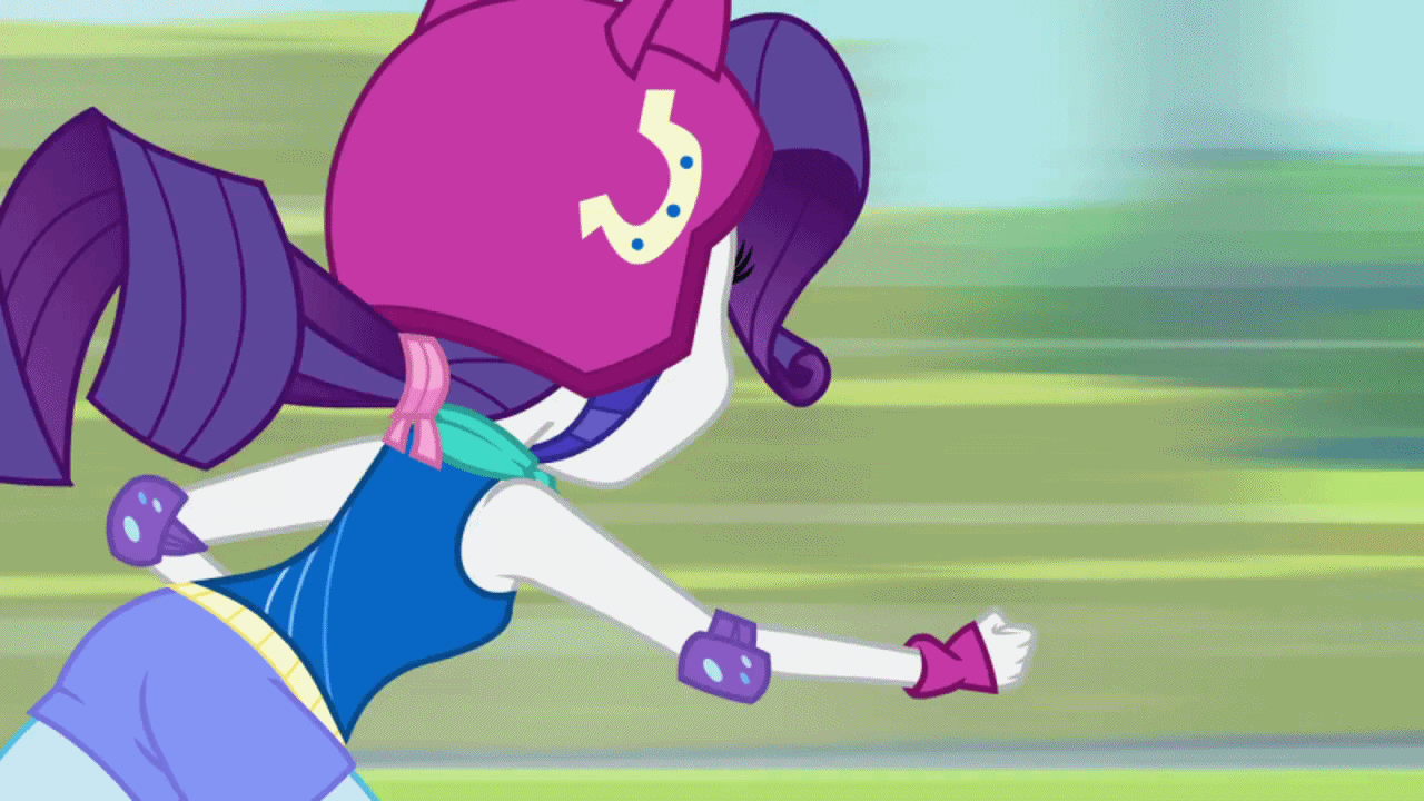 Size: 1280x720 | Tagged: safe, screencap, character:rarity, equestria girls:friendship games, g4, my little pony:equestria girls, animated, ass, clothing, female, gif, helmet, looking back, rearity, roller skates, shorts, solo