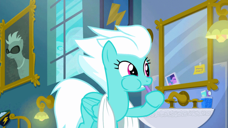 Size: 800x450 | Tagged: safe, screencap, character:fleetfoot, species:pony, episode:newbie dash, g4, my little pony: friendship is magic, animated, brushing teeth, cute, solo, toothbrush
