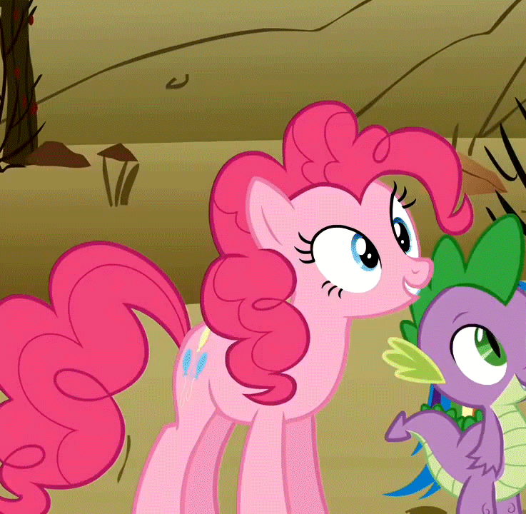 Size: 737x720 | Tagged: safe, screencap, character:fluttershy, character:pinkie pie, character:spike, episode:over a barrel, g4, my little pony: friendship is magic, animated, glomp, hug, tackle
