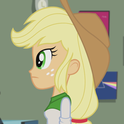 Size: 720x720 | Tagged: safe, screencap, character:applejack, episode:a case for the bass, equestria girls:rainbow rocks, g4, my little pony:equestria girls, album cover, hipgnosis, pink floyd, solo, the dark side of the moon, wilco