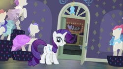 Size: 1100x618 | Tagged: safe, screencap, character:rarity, species:pony, species:unicorn, episode:the saddle row review, g4, my little pony: friendship is magic, female, manehattan, mannequin, mare, plot, rarity for you, saddle row