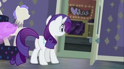 Size: 1100x618 | Tagged: safe, screencap, character:rarity, species:pony, species:unicorn, episode:the saddle row review, g4, my little pony: friendship is magic, female, manehattan, mannequin, mare, plot, rarity for you, saddle row
