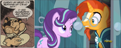 Size: 1245x500 | Tagged: safe, screencap, character:starlight glimmer, character:sunburst, species:pony, episode:the crystalling, g4, my little pony: friendship is magic, archie comics, crossover, discovery family logo, hilarious in hindsight, knuckles the echidna (comic), mello bee, sonic the hedgehog (series)