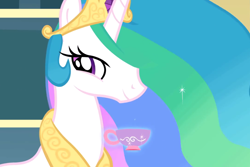 Size: 960x640 | Tagged: safe, screencap, character:princess celestia, species:alicorn, species:pony, episode:a bird in the hoof, g4, my little pony: friendship is magic, cup, cute, cutelestia, female, jewelry, magic, mare, mischievous, peytral, regalia, smiling, solo, tea, teacup, telekinesis