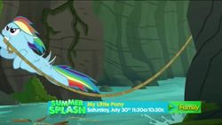 Size: 1920x1080 | Tagged: safe, screencap, character:rainbow dash, species:pony, episode:stranger than fanfiction, flying, river, rope, solo, water