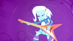 Size: 700x394 | Tagged: safe, screencap, character:trixie, episode:guitar centered, equestria girls:rainbow rocks, g4, my little pony:equestria girls, electric guitar, female, flying v, guitar, solo
