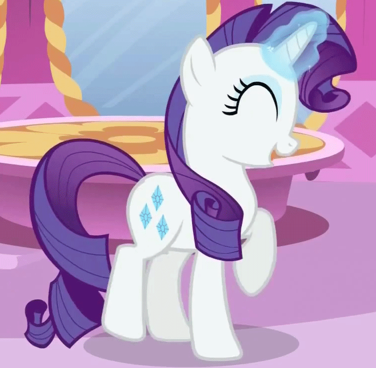 Size: 755x739 | Tagged: safe, screencap, character:rarity, species:pony, species:unicorn, episode:ponyville confidential, g4, my little pony: friendship is magic, animated, carousel boutique, cute, eyes closed, female, gif, mare, solo, trotting, trotting in place