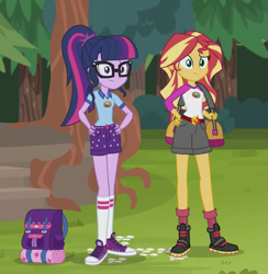 Size: 539x553 | Tagged: safe, screencap, character:sunset shimmer, character:twilight sparkle, character:twilight sparkle (scitwi), species:eqg human, equestria girls:legend of everfree, g4, my little pony:equestria girls, camp everfree outfits, clothing, converse, cropped, legs, ponytail, shoes, sneakers