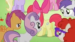 Size: 1280x720 | Tagged: safe, screencap, character:apple bloom, character:dinky hooves, character:ruby pinch, character:scootaloo, character:sweetie belle, character:tornado bolt, character:twist, species:pegasus, species:pony, episode:the cutie pox, g4, my little pony: friendship is magic, cutie mark crusaders, cutie pox, fake cutie mark, glasses, random