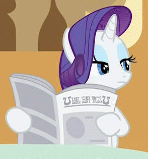 Size: 294x315 | Tagged: safe, screencap, character:rarity, species:pony, species:unicorn, episode:ponyville confidential, g4, my little pony: friendship is magic, animated, blinking, disdain, female, gif, implied facehoof, implied facepalm, mare, newspaper, reaction image, solo