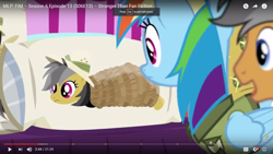 Size: 1600x900 | Tagged: safe, screencap, character:daring do, character:quibble pants, character:rainbow dash, species:pony, episode:stranger than fanfiction, body pillow, body pillow design, bondage, convention, daring daki, fandom, merchandise, rope, rope bondage, tied down, tied up, youtube