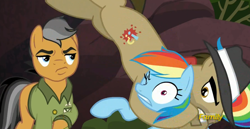 Size: 1278x660 | Tagged: safe, screencap, character:quibble pants, character:rainbow dash, species:pony, episode:stranger than fanfiction, not impressed, tackle