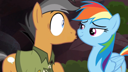 Size: 1600x900 | Tagged: safe, screencap, character:quibble pants, character:rainbow dash, species:pony, episode:stranger than fanfiction, faec, out of context, shipping fuel, smug, smugdash
