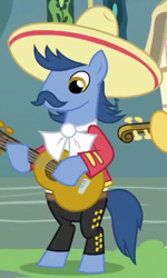 Size: 280x467 | Tagged: safe, screencap, species:earth pony, species:pony, episode:it ain't easy being breezies, g4, my little pony: friendship is magic, background pony, male, mariachi, musical instrument, solo, stallion, unnamed pony