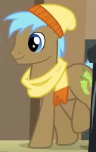 Size: 136x215 | Tagged: safe, screencap, character:neigh sayer, species:earth pony, species:pony, episode:rarity takes manehattan, g4, my little pony: friendship is magic, background pony, beanie, clothing, cropped, hat, male, scarf, solo, stallion