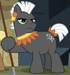 Size: 444x476 | Tagged: safe, screencap, species:earth pony, species:pony, episode:daring don't, g4, my little pony: friendship is magic, aztec, background pony, cropped, hoof hold, male, solo, stallion, unnamed pony