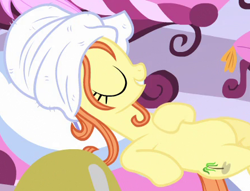 Size: 442x338 | Tagged: safe, screencap, character:ocean dream, species:pony, episode:filli vanilli, g4, my little pony: friendship is magic, background pony, cropped, lying down, ponyville spa, reclining, relaxing, solo