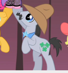 Size: 374x402 | Tagged: safe, screencap, species:earth pony, species:pony, episode:over a barrel, g4, my little pony: friendship is magic, background pony, cropped, male, shamrock, stallion, you gotta share
