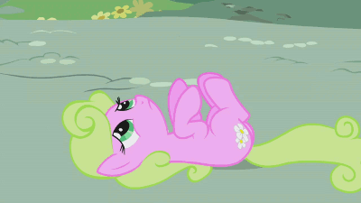 Size: 400x225 | Tagged: safe, screencap, character:daisy, episode:applebuck season, g4, my little pony: friendship is magic, animated, frown, on back, plewds, reaching, sad, solo, sweat, talking