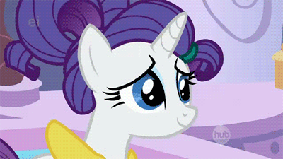 Size: 400x225 | Tagged: safe, screencap, character:rarity, species:pony, species:unicorn, episode:green isn't your color, g4, my little pony: friendship is magic, alternate hairstyle, animated, ei, female, gif, hub logo, mare, please, solo