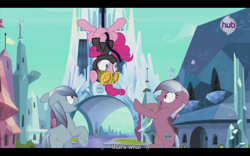 Size: 1024x640 | Tagged: safe, screencap, character:paradise (g4), character:pinkie pie, species:crystal pony, species:pony, episode:pinkie spy, g4, my little pony:equestria girls, night knight, youtube caption