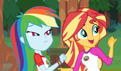 Size: 1044x614 | Tagged: safe, screencap, character:rainbow dash, character:sunset shimmer, equestria girls:legend of everfree, g4, my little pony:equestria girls, faec, not bad, rainbow dash is best facemaker