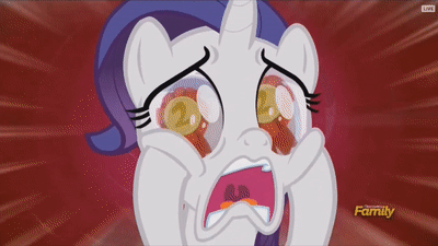 Size: 400x225 | Tagged: safe, screencap, character:rarity, species:pony, episode:the cart before the ponies, g4, my little pony: friendship is magic, animated, crying, discovery family logo, eye reflection, filly, filly rarity, lip quiver, marshmelodrama, reflection, screaming, solo, uvula