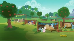 Size: 1672x924 | Tagged: safe, screencap, character:crackle pop, character:derpy hooves, character:snips, character:sugar stix, character:tender brush, character:train tracks, species:pegasus, species:pony, species:unicorn, episode:the cart before the ponies, g4, my little pony: friendship is magic, colt, crimson skate, female, male, mare, snips' dad