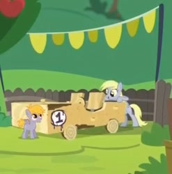 Size: 372x377 | Tagged: safe, screencap, character:crackle pop, character:derpy hooves, species:pegasus, species:pony, episode:the cart before the ponies, g4, my little pony: friendship is magic, female, mare