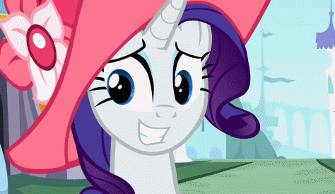 Size: 474x274 | Tagged: safe, screencap, character:rarity, species:pony, species:unicorn, episode:sweet and elite, g4, my little pony: friendship is magic, animated, bad poker face, clothing, female, forced smile, gif, hat, mare, poker face, solo