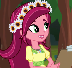 Size: 649x607 | Tagged: safe, screencap, character:gloriosa daisy, equestria girls:legend of everfree, g4, my little pony:equestria girls, cropped, cute, daisybetes, magical geodes, misleading thumbnail, solo, tongue bite