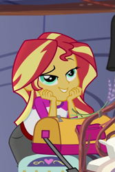 Size: 481x720 | Tagged: safe, screencap, character:sunset shimmer, equestria girls:legend of everfree, g4, my little pony:equestria girls, bag, cropped, duffle bag, lidded eyes