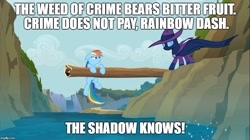 Size: 888x499 | Tagged: safe, screencap, character:mare do well, character:rainbow dash, species:pony, episode:the mysterious mare do well, g4, my little pony: friendship is magic, meme, pulp hero, the shadow