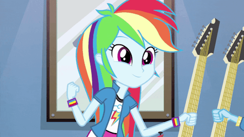Size: 500x281 | Tagged: safe, screencap, character:rainbow dash, character:trixie, episode:guitar centered, equestria girls:rainbow rocks, g4, my little pony:equestria girls, animated, cute, guitar