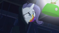 Size: 2549x1433 | Tagged: safe, screencap, character:rarity, species:pony, episode:28 pranks later, g4, my little pony: friendship is magic, cookie zombie, discovery family logo, preview, solo, trailer